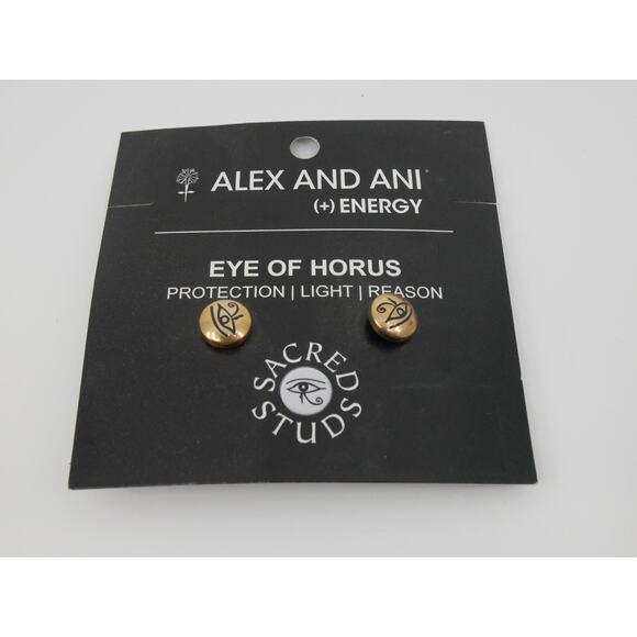 Alex and Ani "Eye of Horus" Silver Tone Stud Post Earrings NWOT - Picture 2 of 3